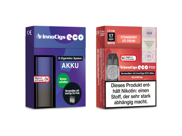 InnoCigs Eco Set Akku + Eco Pods - Strawberry Ice Cream