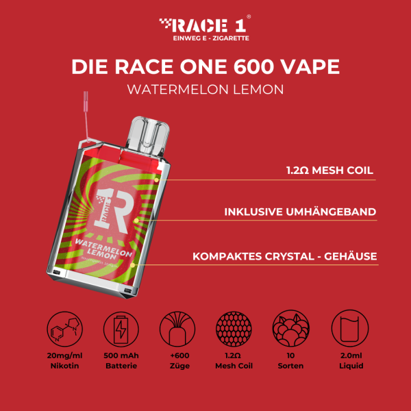 Race One Einweg E-Zigarette - 20mg - Watermelon Lemon