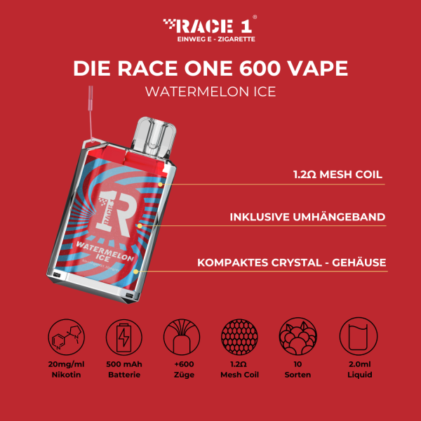 Race One Einweg E-Zigarette - 20mg - Watermelon Ice