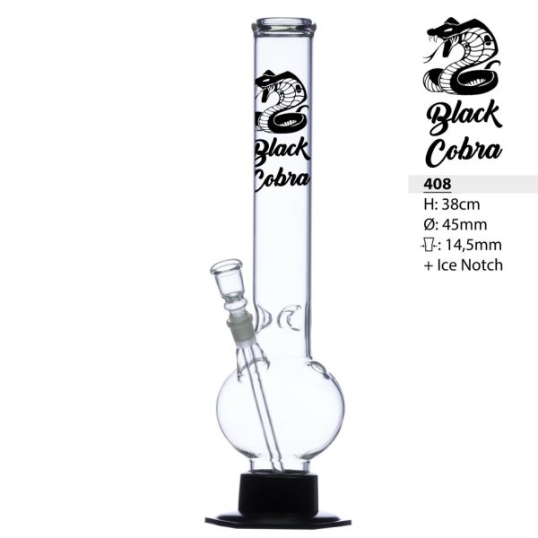 Black Kobra Bullet Glas Eisbong mit Kugel, Eiskerben und Gummifuß. Ø=45mm, ca.38cm hoch, Chillum Sch