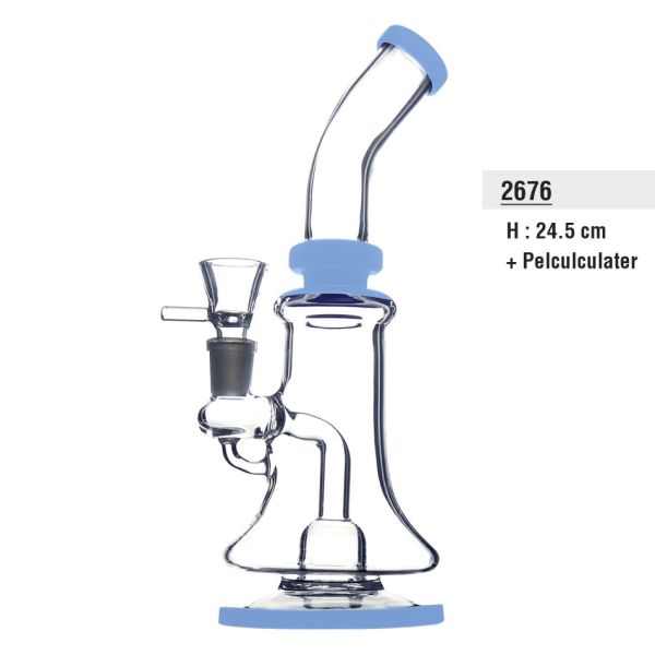 Gass.Bong Farbe.Transp.+Baby Blau. Mit Pelculculater Hoch-24,5cm.mit 2 Ring. kopf mit Henkel
