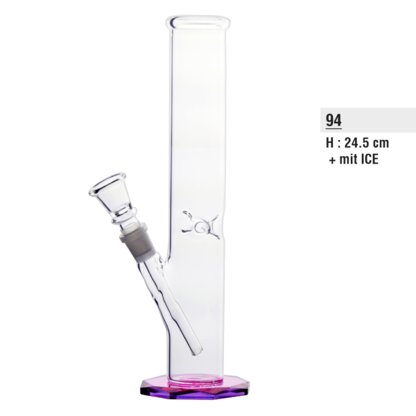 Glass Bong Zylinder mit eis 24,5cm. Eckige Farbige Base