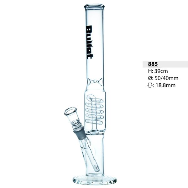 Bong - Bullet Glass Zylinder 50/40mm + Perculator,Eis, 18,8mm Schlif., 39cm hoch