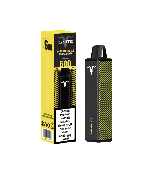 Ignite Vape V600 - Banana Ice - 20mg